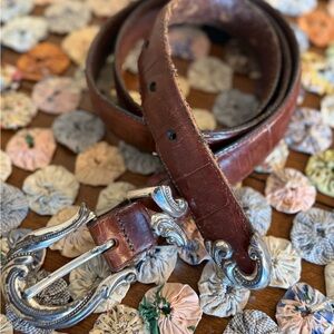 Brighton Brown Leather Belt with Silver Accents